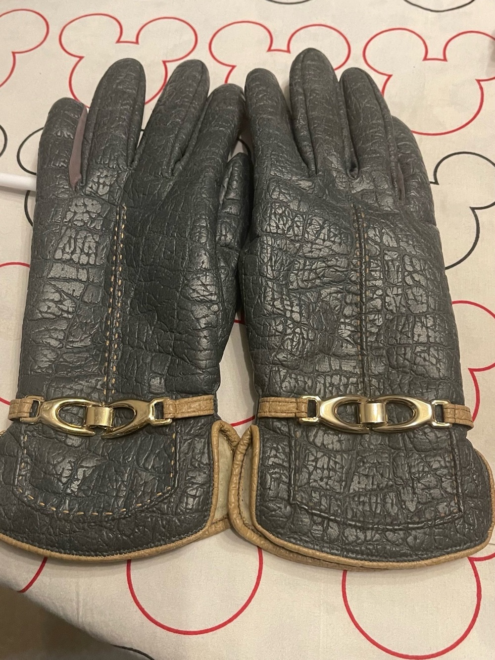 Women’s Aris Leather Gloves with Gold Accent in Grey Vintage